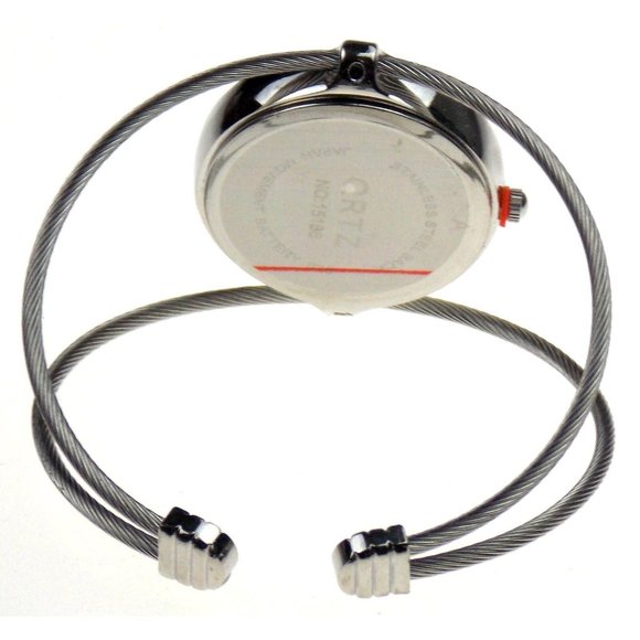 Ortz Cuff Watch Silver Flexible Fit Analog Cable Bracelet Round Slides On Gift - Picture 5 of 5